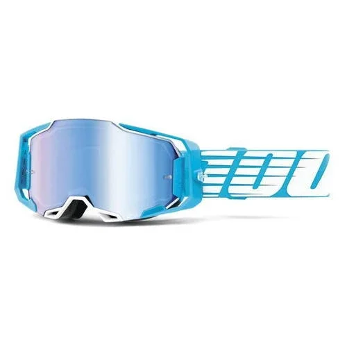 100% Armega MX Goggles – Oversized Sky Blue w/ Mirror Lens