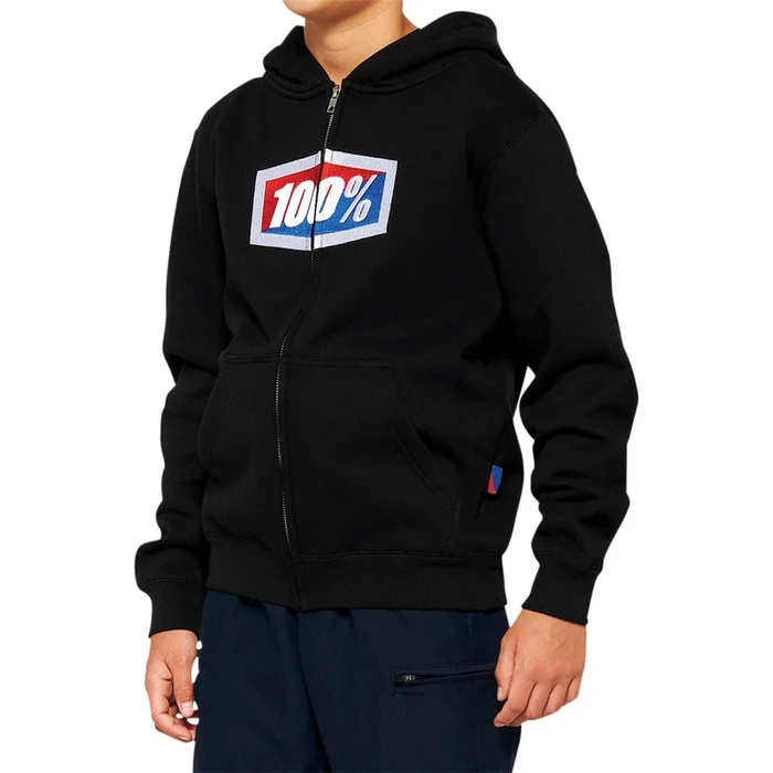 100% Youth Official Zip Hoodie – Black – Medium 20033-00001
