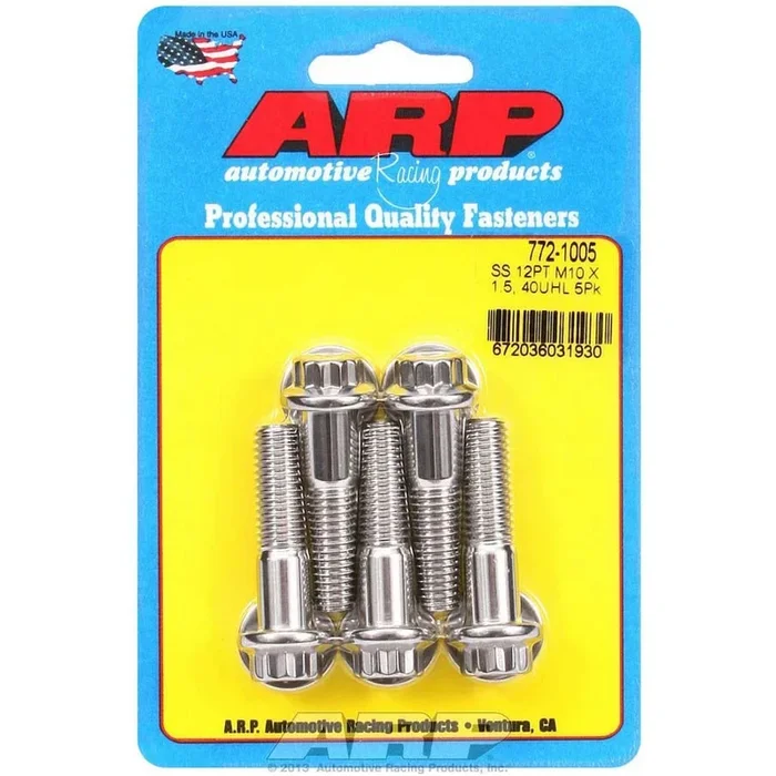 ARP 10 mm x 1.50 Thread Bolt 40 mm Long 12 mm 12 Point Head Stainless – Natural