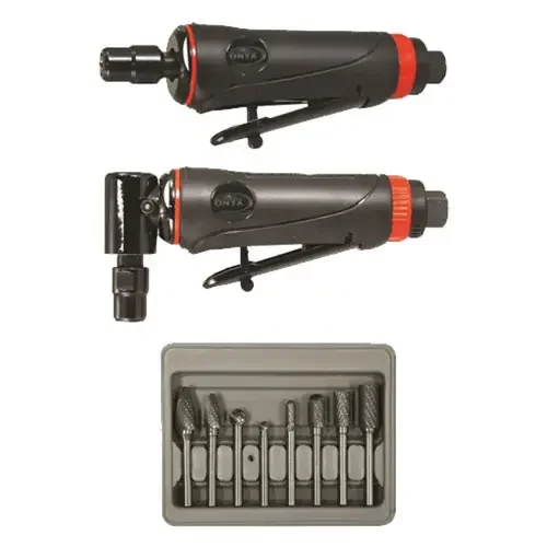 Astro Pneumatic ONYX 3-pc. Die Grinder Kit & 8-pc. Double Cut Carbide Rotary Burr Set – 219