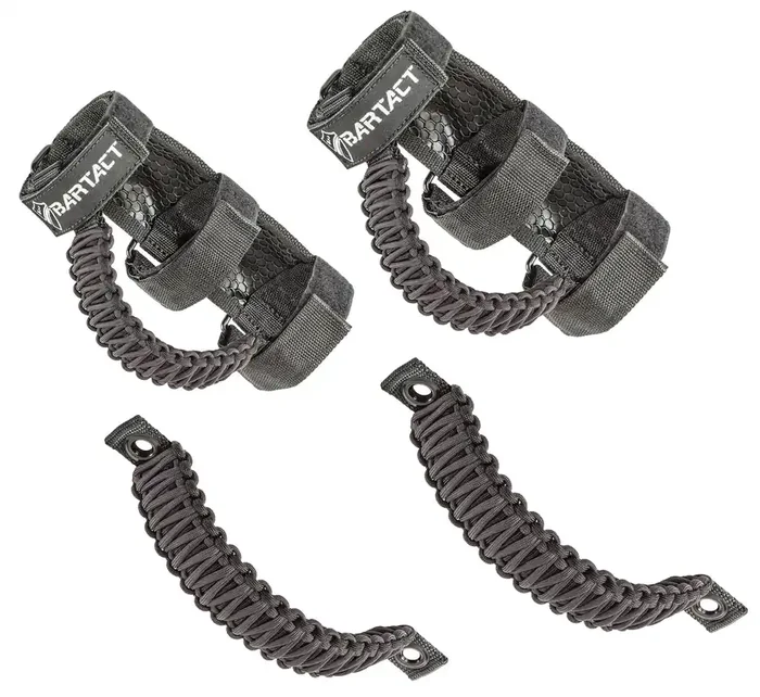 Bartact Paracord Front & Rear Roll Bar Grab Handles in Black for 07-18 Jeep Wrangler JK 2 Door