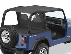 Bestop FTOP BLK Safari Bikini, Duster & Windjammer Summer Combo in Black Denim for 92-95 Jeep Wrangler YJ with O.E. Soft Top