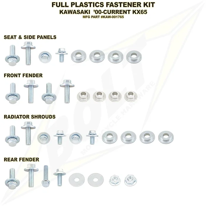 Bolt MC Hardware Full Plastic Fastener Kit – For Kawasaki [MPN: KAW-001765]