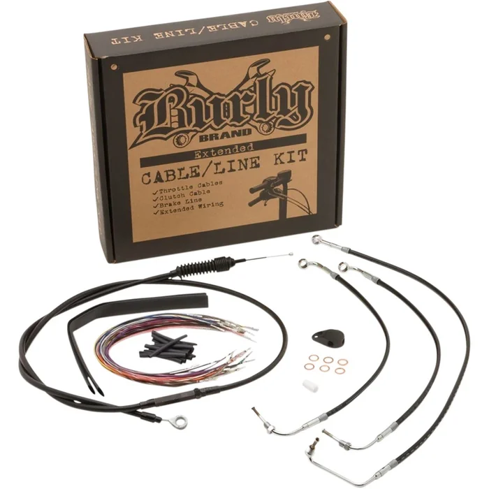 Burly Brand Complete SS Braided Cable/Brake Line Kit for 17 ” Ape Hanger Handlebars B30-1239