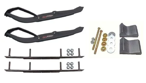 C&A Pro Black MTX Snowmobile Skis w/ 8″ Round Bars Complete Kit Polaris Trailing Arm Suspension