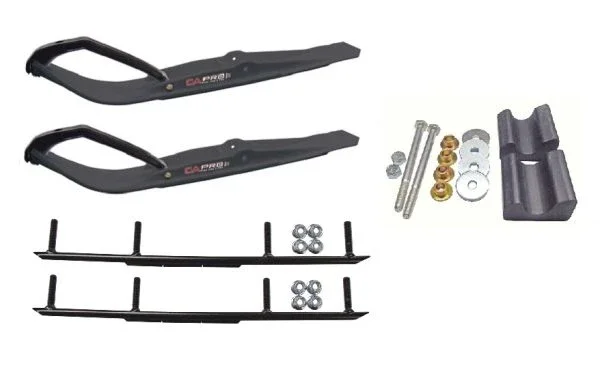 C&A Pro Black Razor Snowmobile Skis w/ 6″ Round Bars Complete Kit Yamaha Phazer/FX Nytro Wishbone
