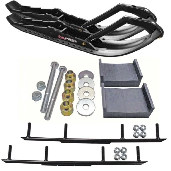 C&A Pro Black TMX Snowmobile Skis w/ 4″ Round Bars Complete Kit Ski-Doo S-Chassis DSA