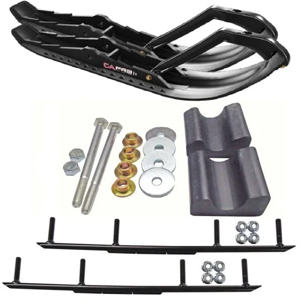 C&A Pro Black TMX Snowmobile Skis w/ 4″ Round Bars Complete Kit Yamaha Phazer/FX Nytro Wishbone