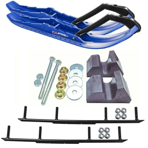 C&A Pro Blue TMX Snowmobile Skis w/ 4″ Round Bars Complete Kit Yamaha Trailing Arm & Apex/Vector
