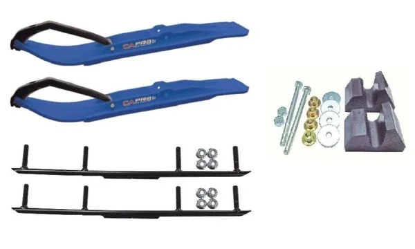 C&A Pro Blue XT Snowmobile Skis w/ 4″ Round Bars Complete Kit Yamaha Trailing Arm & Apex/Vector
