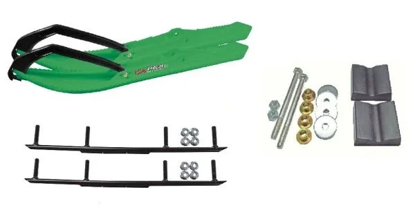 C&A Pro Green BX Snowmobile Skis w/ 6″ Round Bars Complete Kit Arctic Cat 2012+ Viper 2014+ Except 2016 Procross