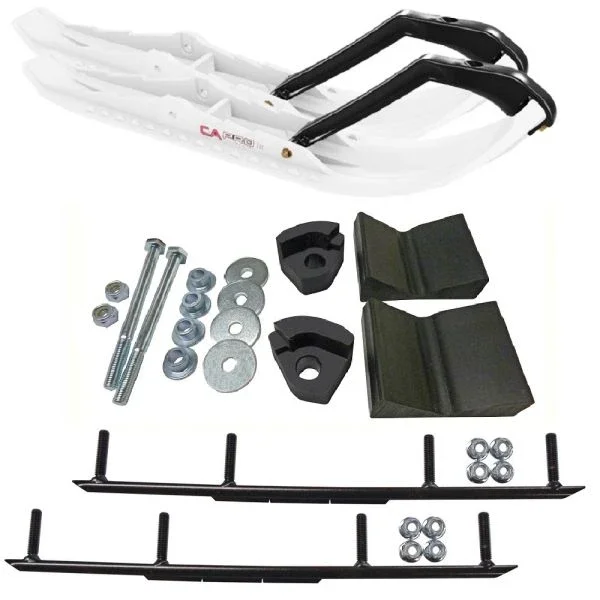 C&A Pro White TMX Snowmobile Skis w/ 8″ Round Bars Complete Kit Ski-Doo T3 Summit