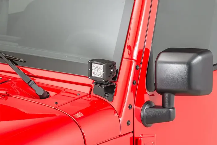 Carnivore 3″ Cube LED with Wiring Harness & Windshield Mounting Brackets for 07-18 Jeep Wrangler JK Flood Pattern for 07-18 Jeep Wrangler JK