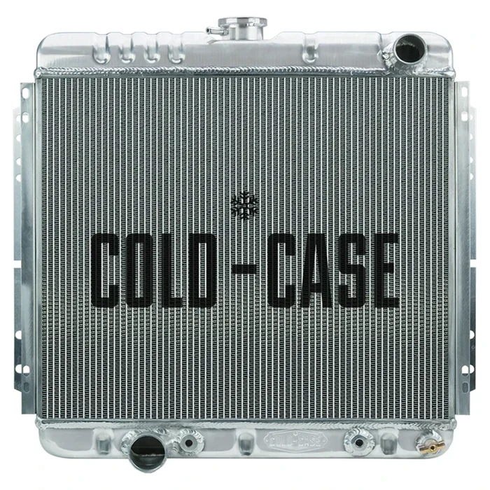 Cold-Case Aluminum Radiator – 21.06 ” W x 20.5 ” H x 3 ” D – Passenger Side Inlet – Driver Side Outlet – Polished – Automatic – Big Block Ford – Ford Mustang 1967-70