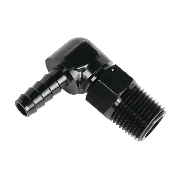 Derale 90 Degree 7/8-14 in NPT Male to 3/8 in Hose Barb Adapter – Black