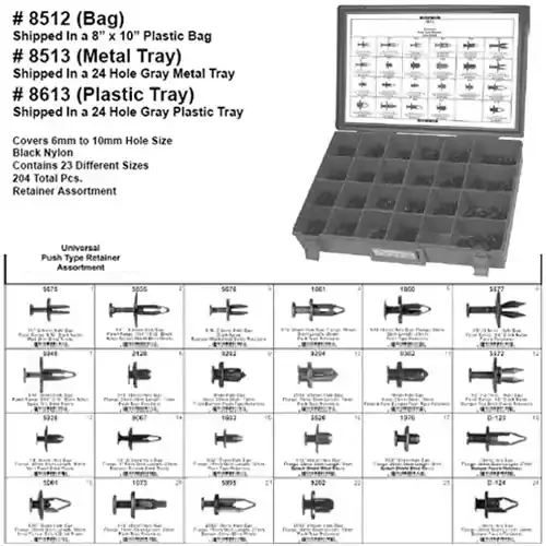 Disco Automotive Universal Push-Type Retainer Assortment in Plastic Tray