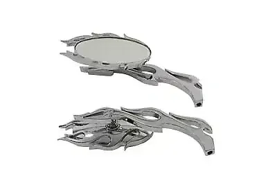 Fireball Mirror Set with Flame Stems Chrome for Harley Davidson by V-Twin