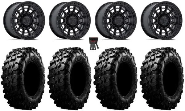 Fuel Cycle 15″ Wheels Black +10mm 32″ Carnivore Tires Polaris Sportsman / RZR / Ranger
