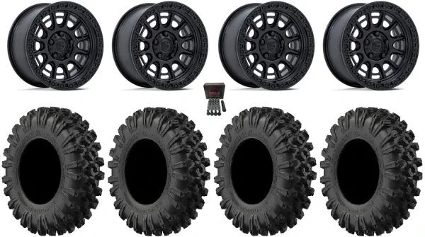 Fuel Cycle 15″ Wheels Black +10mm 35″ MotoRavageXL Tires Polaris RZR Turbo R & Pro R Ranger 1500 Xpedition
