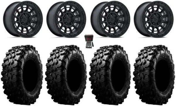 Fuel Cycle 15″ Wheels Black +38mm 29″ Carnivore Tires Polaris RZR Turbo R & Pro R Ranger 1500 Xpedition