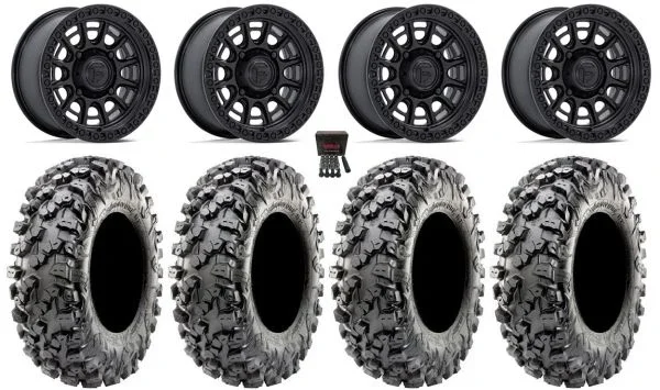 Fuel Cycle 15″ Wheels Black +38mm 32″ Carnivore R/T Tires Can-Am Maverick X3 / Honda Pioneer 1000 / Talon
