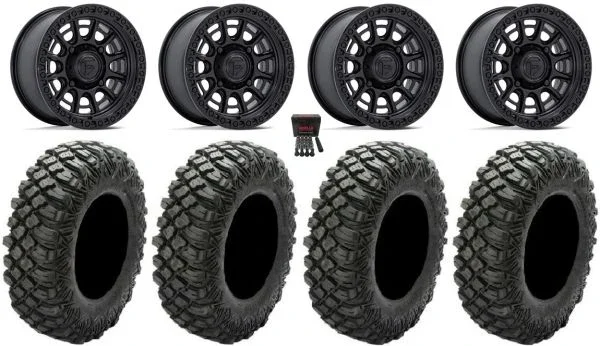 Fuel Cycle 15″ Wheels Black +38mm 33″ Crawler XR Tires Kawasaki Teryx Mule