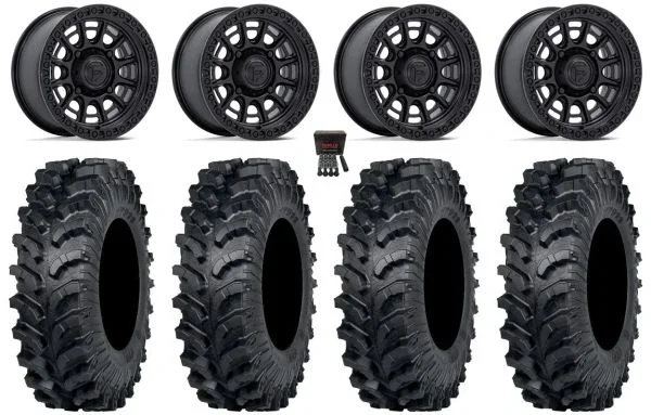 Fuel Cycle 15″ Wheels Black +38mm 34″ MT911 Tires Can-Am Commander Maverick Renegade Outlander Defender
