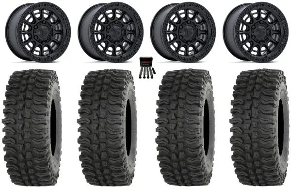 Fuel Cycle 15″ Wheels Black +38mm 35″ BDC Tires Can-Am Maverick R