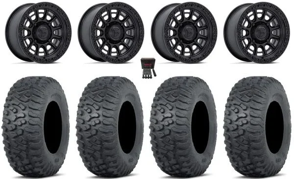 Fuel Cycle 15″ Wheels Black +38mm 35″ Terra Hook Tires Kawasaki Mule Pro FXT KRX / Yamaha Wolverine RMAX / YXZ 2019+