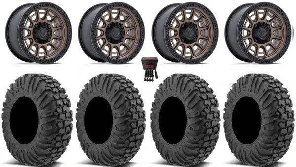 Fuel Cycle 15″ Wheels Bronze +10mm 30″ MotoVator Tires Kawasaki Mule Pro FXT KRX / Yamaha Wolverine RMAX / YXZ 2019+