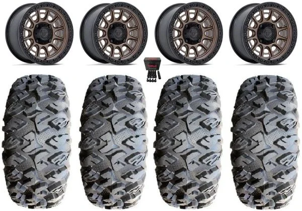 Fuel Cycle 15″ Wheels Bronze +10mm 31″ MotoClaw Tires Kawasaki Teryx Mule