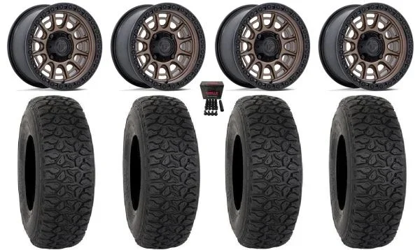 Fuel Cycle 15″ Wheels Bronze +10mm 33″ DX440 Tires Kawasaki Mule Pro FXT KRX / Yamaha Wolverine RMAX / YXZ 2019+