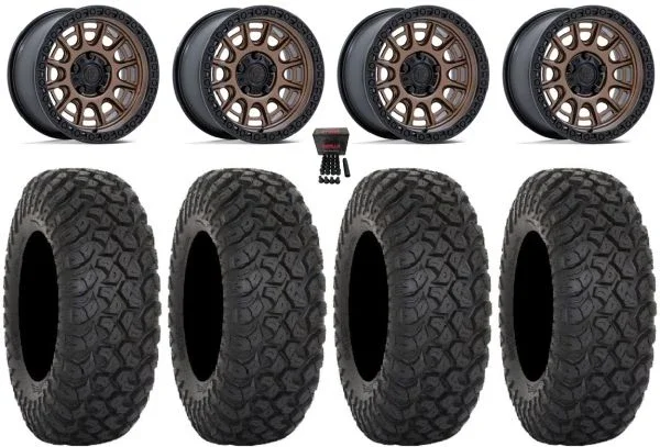 Fuel Cycle 15″ Wheels Bronze +38mm 35″ RT320 Tires Polaris RZR Turbo R & Pro R Ranger 1500 Xpedition