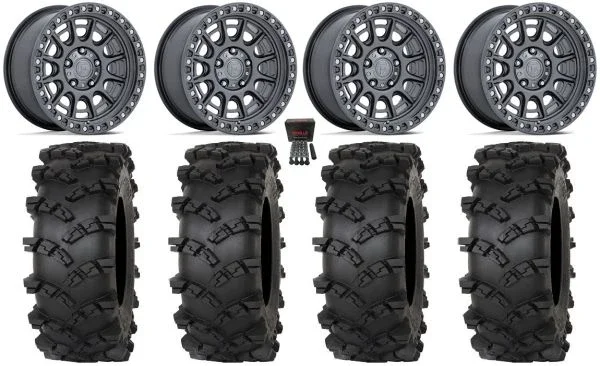 Fuel Cycle 15″ Wheels Gunmetal +38mm 32″ Outlaw M/T Tires Polaris RZR Turbo R & Pro R Ranger 1500 Xpedition