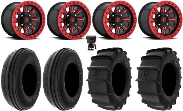 Fuel Hardline Bdlk 15×7/15×10 Wheels Red 32″ Sand Tires Can-Am Maverick X3 / Honda Pioneer 1000 / Talon