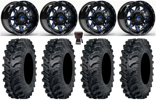 Fuel Lethal 14″ Wheels Blue 27″ MT911 Tires Polaris RZR XP 1000 / PRO XP / Ranger XP 900/1000