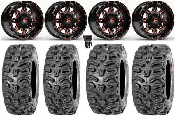 Fuel Lethal Orange 14″ Wheels 28″ Bear Claw HTR Tires Polaris Sportsman / RZR / Ranger