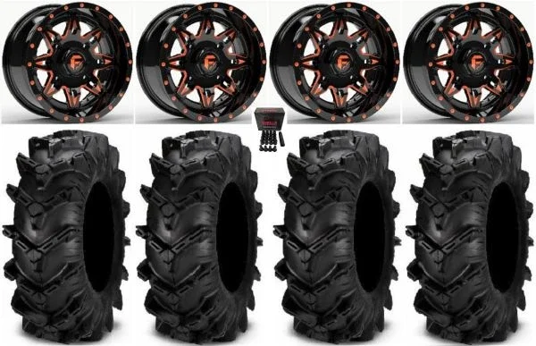 Fuel Lethal Orange 15″ Wheels 32″ Cryptid Tires Kawasaki Mule Pro FXT KRX / Yamaha Wolverine RMAX / YXZ 2019+