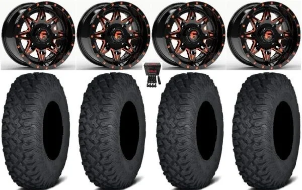 Fuel Lethal Orange 15″ Wheels 33″ Coyote Tires Kawasaki Mule Pro FXT KRX / Yamaha Wolverine RMAX / YXZ 2019+