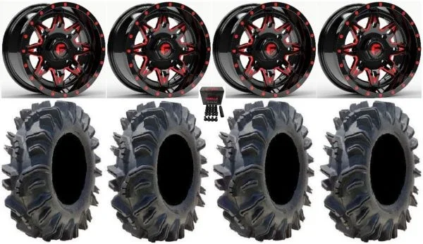 Fuel Lethal Red 14″ Wheels 26.5″ Terminator Tires Sportsman 550 850 1000