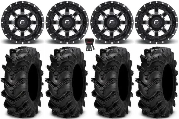 Fuel Maverick Black 14″ Wheels 27″ Cryptid Tires Kawasaki Mule Pro FXT KRX / Yamaha Wolverine RMAX / YXZ 2019+