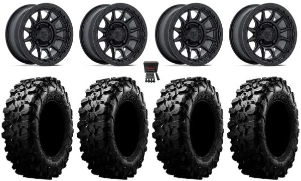Fuel Piston 15″ Wheels Black +38mm 32″ Carnivore Tires Can-Am Maverick X3 / Honda Pioneer 1000 / Talon