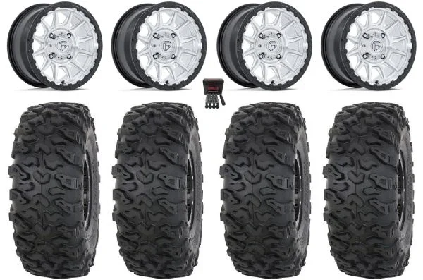 Fuel Piston 15″ Wheels Machined +38mm 33″ Roctane T4 Tires Kawasaki Mule Pro FXT KRX / Yamaha Wolverine RMAX / YXZ 2019+