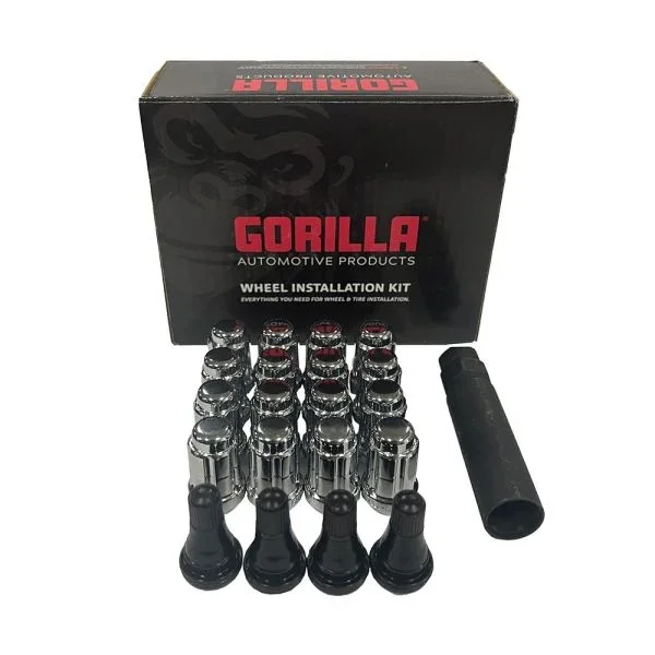 Gorilla 12mm x 1.5″ Lug Kit & Valve Stems – Chrome