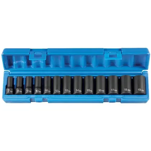 Grey Pneumatic 13 Pc. 3/8″ Drive Semi-Deep Length Metric Set, 6 Pt. – 1213MSD