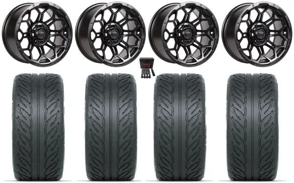 GTW Bravo 14″ Golf Cart Wheels Black 255×45 Fusion GTR Tires E-Z-GO & Club Car