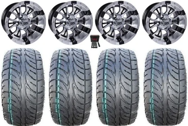 GTW Diesel 12″ Golf Cart Wheels Machined 205×30 Fusion Tires Yamaha