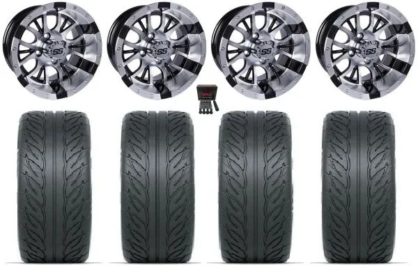 GTW Diesel 12″ Golf Cart Wheels Machined 215×40 Fusion GTR Tires Yamaha
