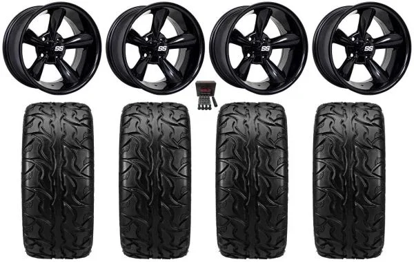 GTW Godfather 12″ Golf Wheels Black 23″ RT66 Cruiser Tires Yamaha