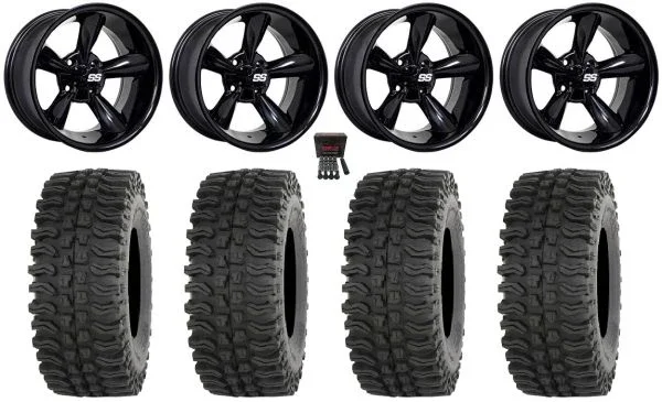 GTW Godfather 14″ Golf Cart Wheels Black 23″ BDC Tires E-Z-GO & Club Car